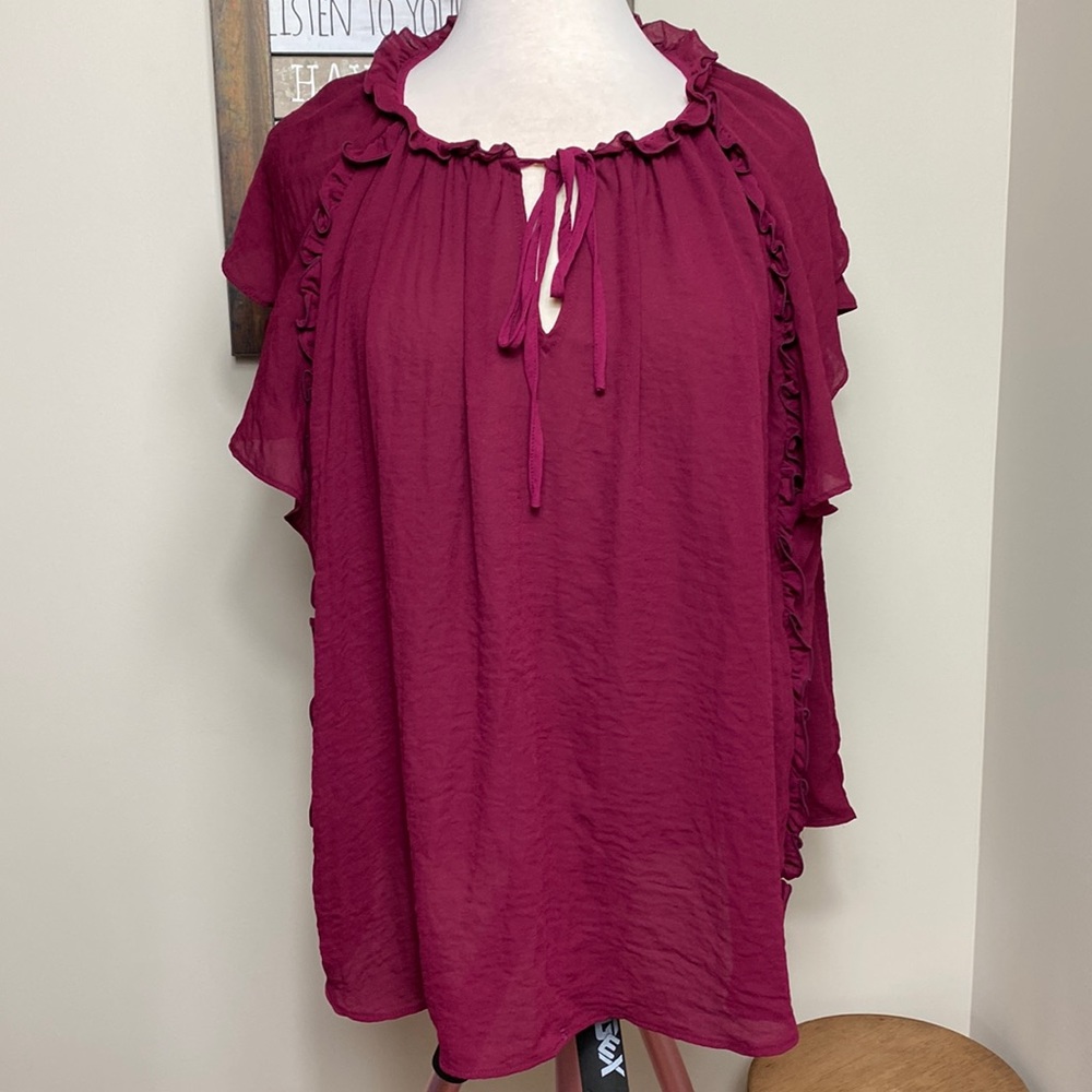 Worthington Women's Maroon Ruffle Top Tie
Neck. Size L